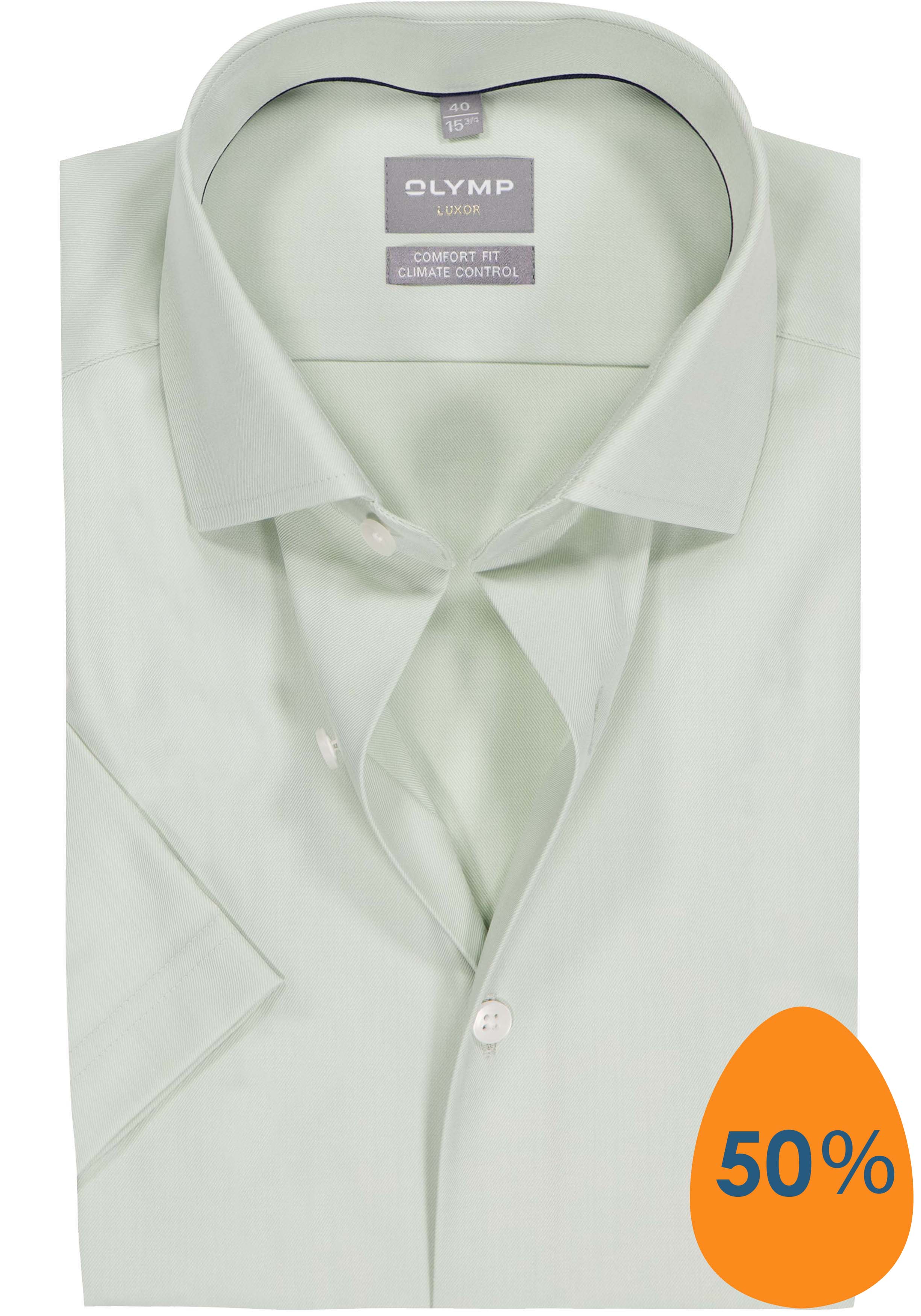 OLYMP 24/7 Luxor comfort fit overhemd, korte mouw, twill, limoen groen